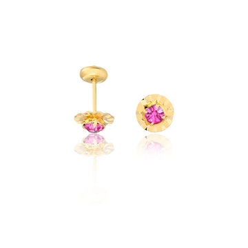 18K Gold Layered Oro Laminado Pink Cubic Zirconia Stud Plugs Kids Earrings 21.0176/7